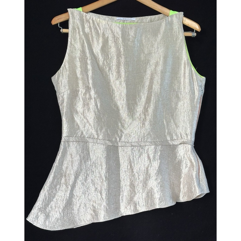 Tahari Sleeveless Asymmetrical Career Top Womens M Gold Excellent
